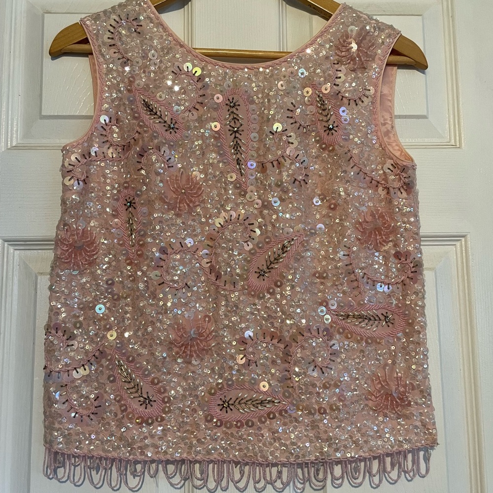 Vintage Pink completely beaded intricate floral & paisley design top